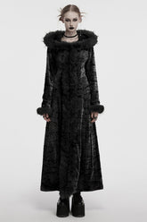 Black Long Sleeves Faux Fur Stitching Lace-Up Hooded Women's Gothic Coat